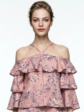 EXPRESS | Floral Off the Shoulder V Halter Blouse Purple Blue Women’s Size XS
